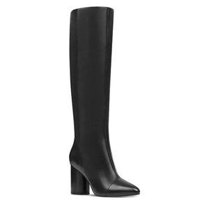 Nine West Cheyin Black Leather Block Heel Tall Boo